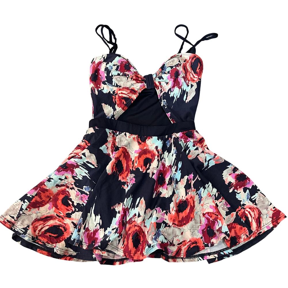KATE SPADE Women's Floral Cutout Swim Dress Size S In Navy Multi